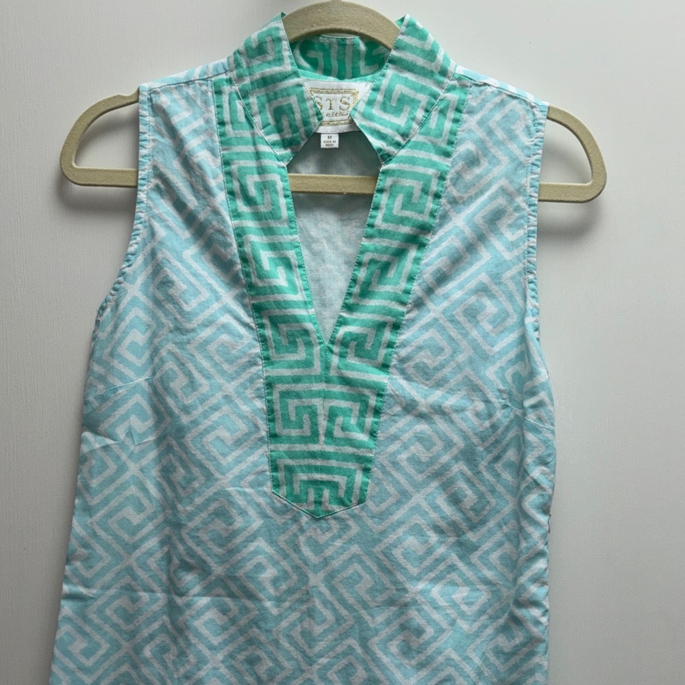 Sleeveless Cotton Tunic in Aqua & Mint by